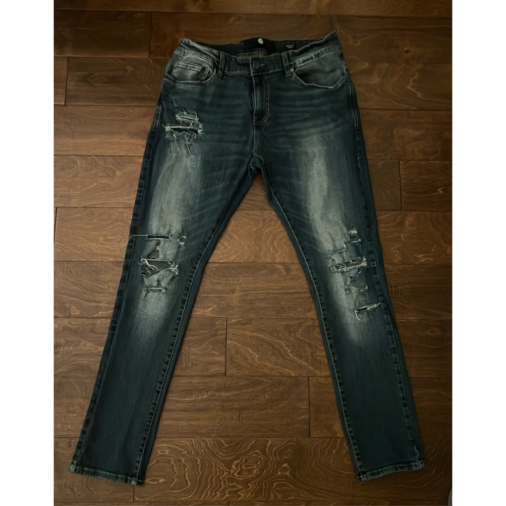 Jordan Craig Men's Dark Wash Distressed Slim Straight Denim Jeans 34x32